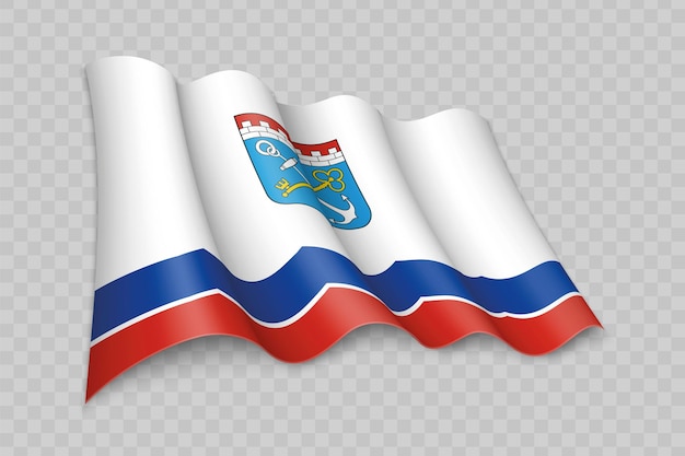 Vecteur le drapeau ondulant réaliste 3d de l'oblast de leningrad est une région de la russie