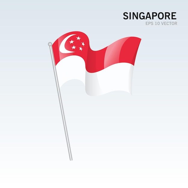 Drapeau Ondulant De Singapour Isolé Sur Gris