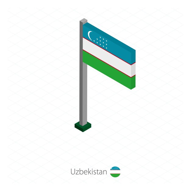 Drapeau de l'Ouzbékistan sur le mât de drapeau dans la dimension isométrique Fond bleu isométrique Illustration vectorielle