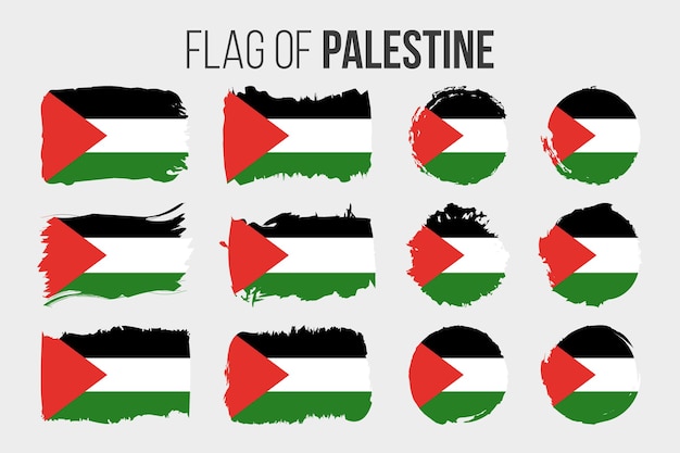 Drapeau Palestine Illustration Coup De Pinceau Et Drapeaux Grunge De Palestine Isolés Sur Blanc