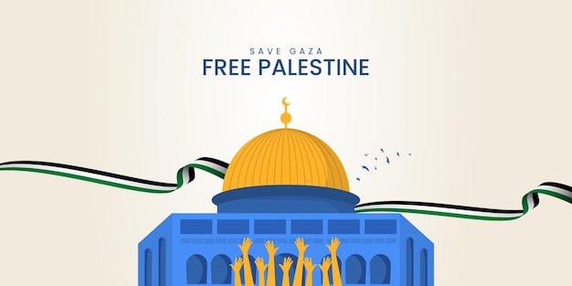 Vecteur drapeau palestinien gratuit avec conception de la mosquée alaqsa pour bannière, affiche de médias sociaux, illustration 3d