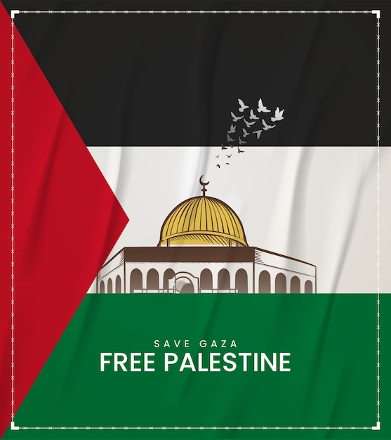 Vecteur drapeau palestinien gratuit avec conception de la mosquée alaqsa pour bannière, affiche de médias sociaux, illustration 3d