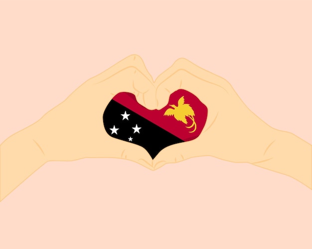 Vecteur drapeau de la papouasie-nouvelle-guinée avec deux mains en forme de cœur exprime l'amour ou l'affection concept