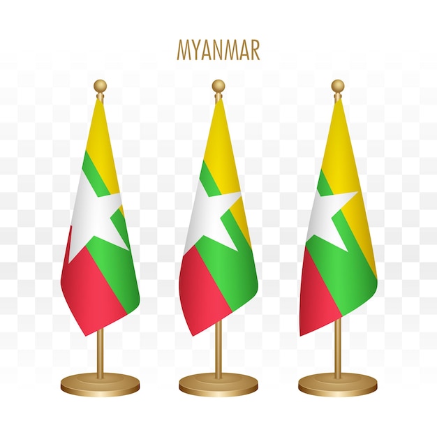 Drapeau Permanent Du Myanmar Illustration Vectorielle 3d Isolée Sur Blanc