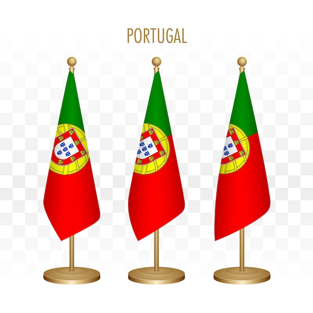 Drapeau Permanent Du Portugal Illustration Vectorielle 3d Isolée Sur Blanc