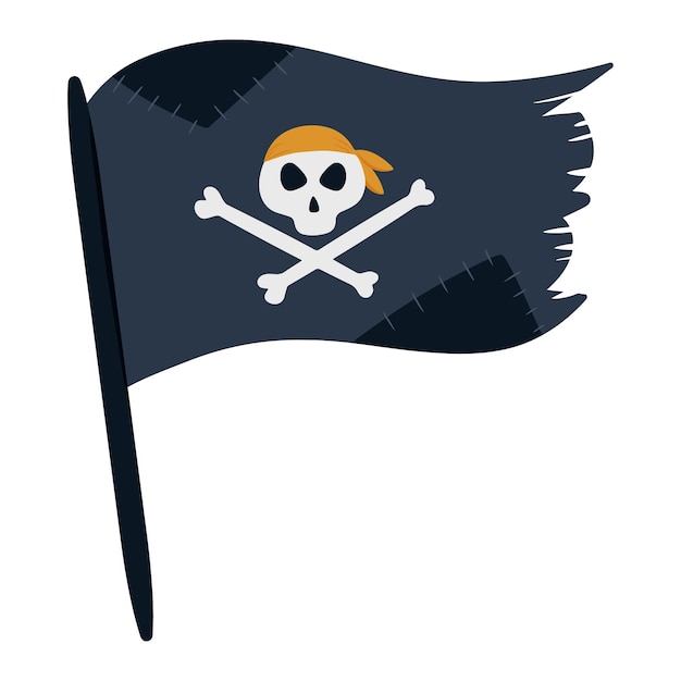 Drapeau Pirate Avec Une Illustration De Vecteur De Crâne Isolé Sur Fond Blanc