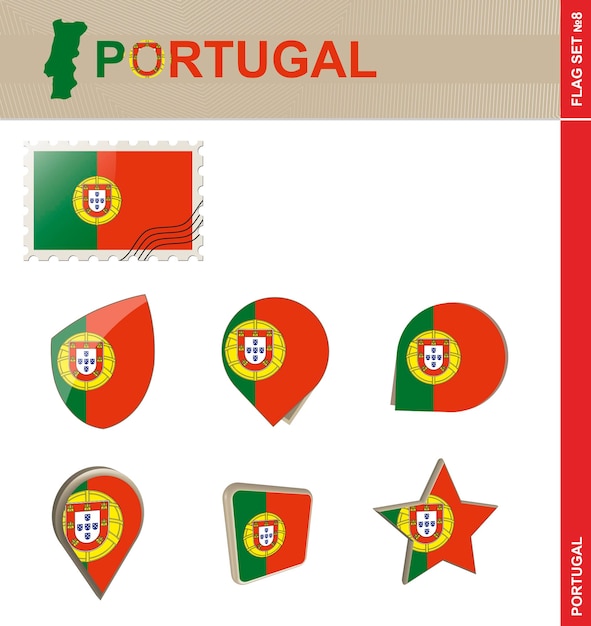 Drapeau Portugais, Ensemble, Drapeau, Ensemble, 8, Vecteur