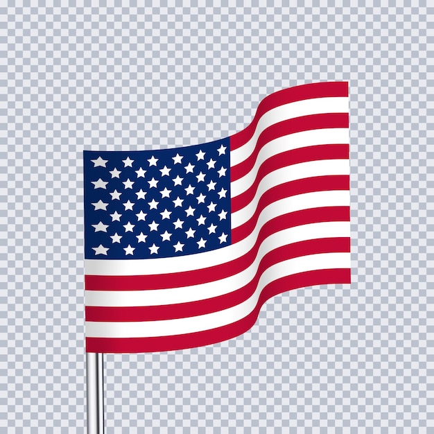 Vecteur drapeau réaliste des états-unis agitant sur un poteau métallique isolé sur un fond transparent vector