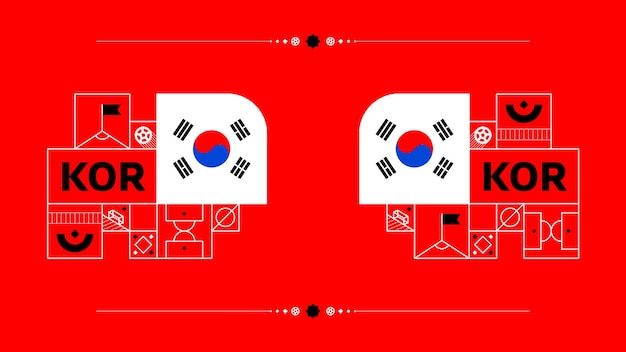 Drapeau de la république de Corée pour le tournoi de coupe de football 2022 isolé Drapeau de l'équipe nationale avec éléments géométriques pour le football ou le football 2022 Illustration vectorielle