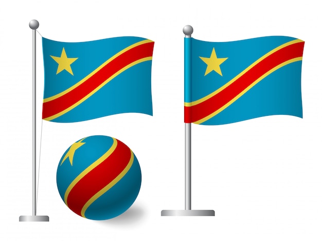 Drapeau De La République Démocratique Du Congo Sur L'icône De Poteau Et Boule