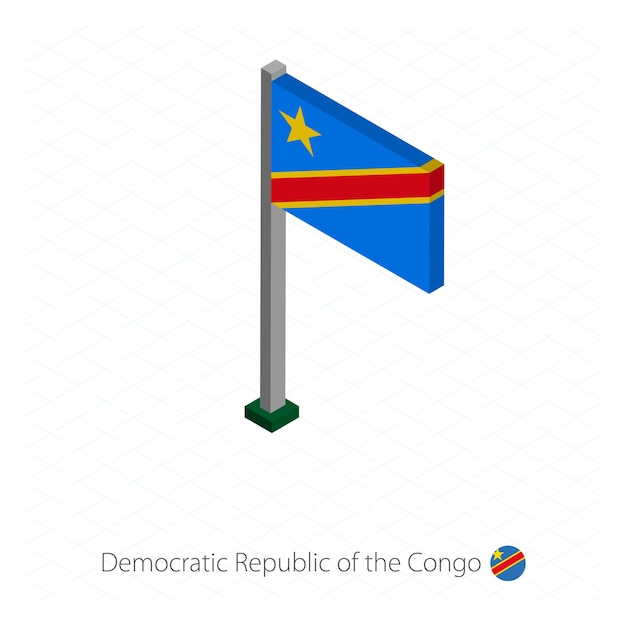 Drapeau de la République démocratique du Congo sur le mât de drapeau dans la dimension isométrique Fond bleu isométrique Illustration vectorielle