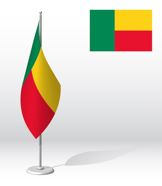 Vecteur drapeau de la république du bénin sur le mât pour l'enregistrement d'un événement solennel réunissant des invités étrangers