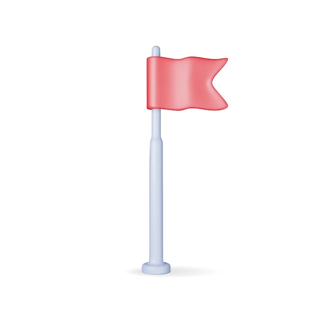 Drapeau rouge 3D sur un mât de drapeau métallique isolé