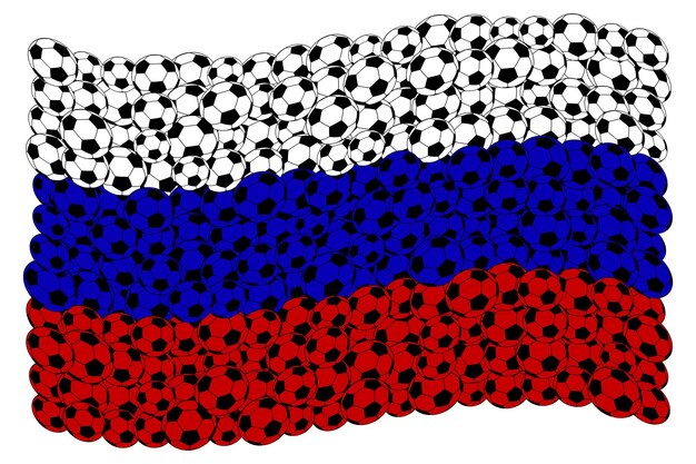 Drapeau russe, composé de ballons de football aux couleurs blanc, bleu et rouge