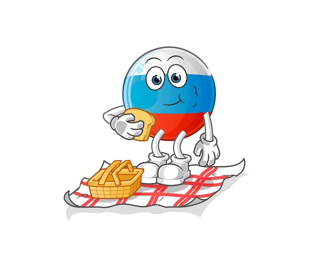 Drapeau De La Russie Sur Un Dessin Animé De Pique-nique. Vecteur De Mascotte De Dessin Animé