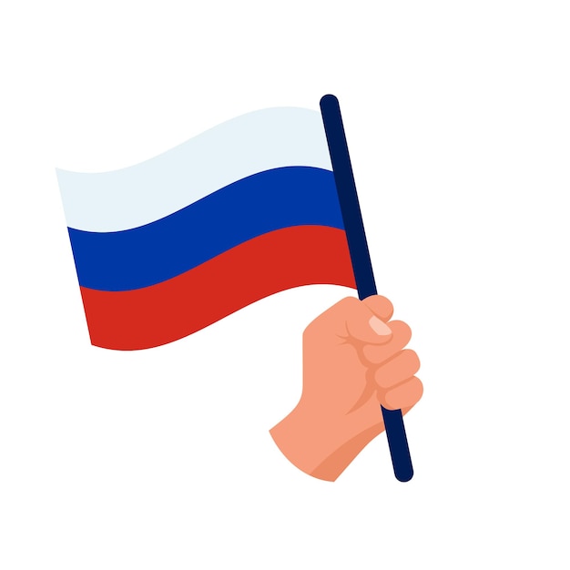 Le drapeau de la Russie tient le patriote dans la main trois couleurs