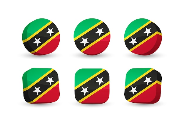 Vecteur drapeau de saint kitts nevis 3d vector illustration bouton drapeau de st kitts isolé sur blanc