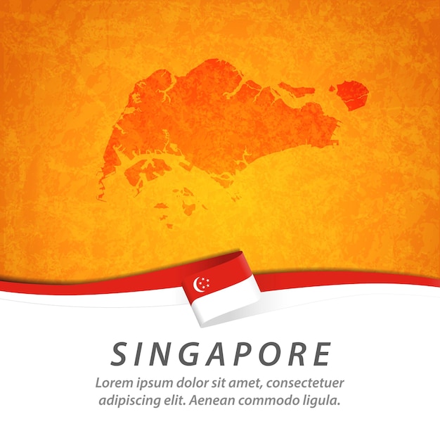 Drapeau de Singapour avec carte centrale
