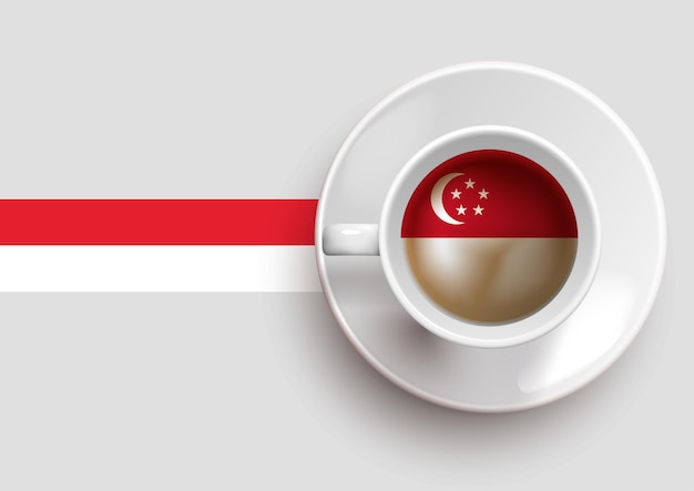 Drapeau De Singapour Avec Une Tasse De Café Savoureuse Sur La Vue De Dessus