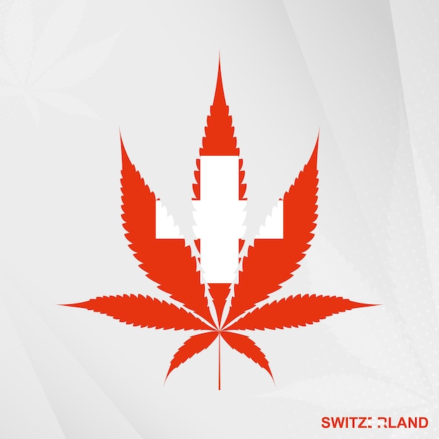 Drapeau de la Suisse en forme de feuille de marijuana. Le concept de légalisation du cannabis en Suisse.