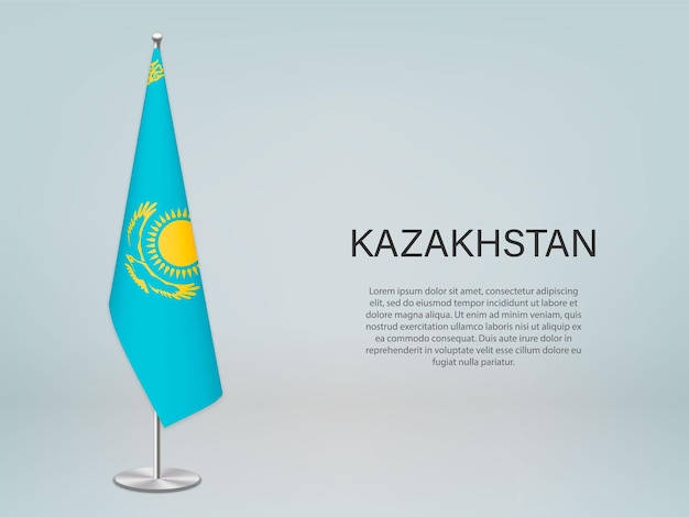 Vecteur drapeau suspendu du kazakhstan sur le stand modèle de bannière de conférence