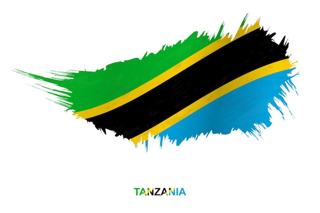 Drapeau de la Tanzanie dans un style grunge avec effet ondulant, drapeau de coup de pinceau vectoriel grunge.