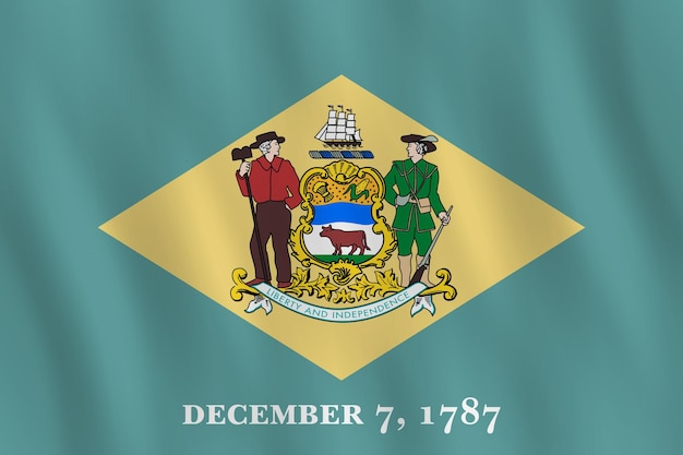 Drapeau de l'État américain du Delaware avec effet ondulant, proportion officielle.