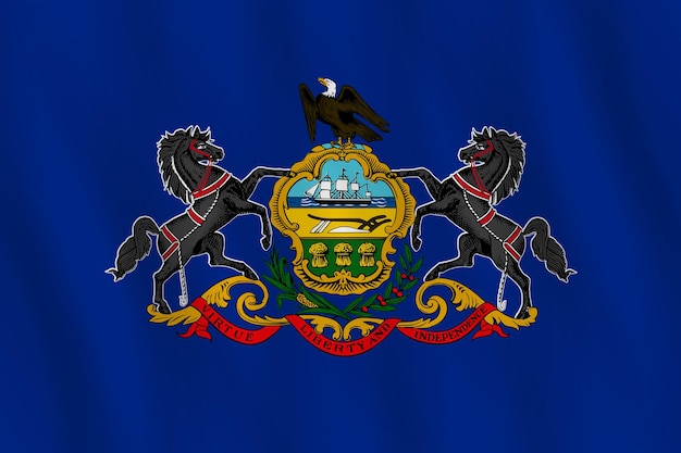 Drapeau de l'État américain de Pennsylvanie avec effet ondulant, proportion officielle.