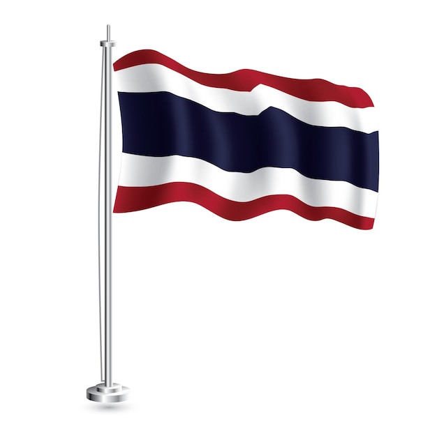 Drapeau Thaïlandais Isolé Drapeau De La Vague Réaliste Du Pays De La Thaïlande Sur Le Mât De Drapeau