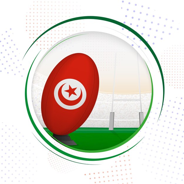 Drapeau de la Tunisie sur ballon de rugby Icône ronde de rugby avec drapeau de la Tunisie