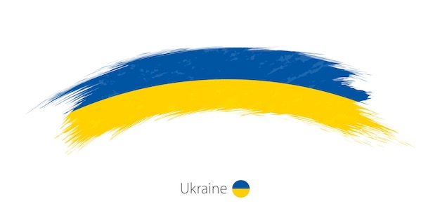 Drapeau De L'ukraine En Coup De Pinceau Grunge Arrondi. Illustration Vectorielle.