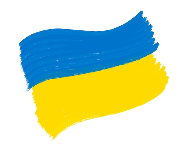 Drapeau Ukrainien Bandes Horizontales Jaunes Et Bleues Dessinés à La Main Avec Un Symbole Texturé Grunge De Brosse De L'ukraine