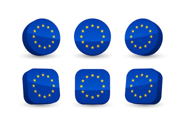 Drapeau De L'union Européenne 3d Vector Illustration Bouton Drapeau De L'ue Isolé Sur Blanc