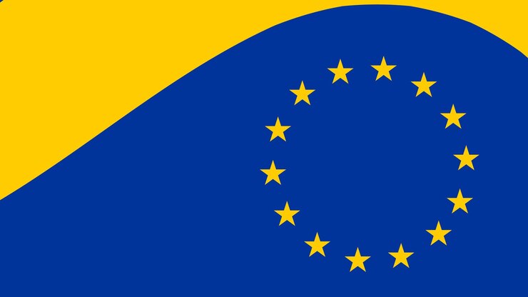 Vecteur drapeau de l'union européenne avec illustration du drapeau de l'ue sur les étoiles avec des espaces libres fond bleu et jaune