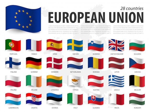 Drapeau De L'union Européenne (ue) Et Appartenance Sur La Carte De L'europe. Agitant La Conception Du Drapeau.