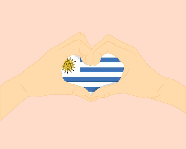 Vecteur drapeau de l'uruguay avec deux mains en forme de cœur exprime l'amour ou l'affection concept