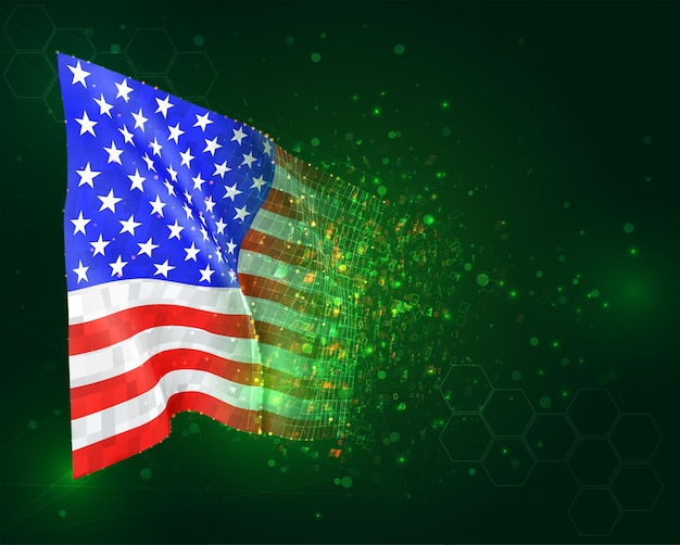 Drapeau USA 3d sur fond vert avec des polygones