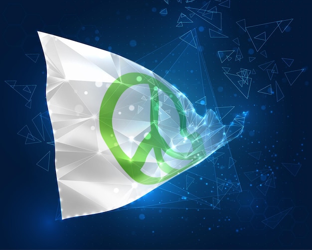 Drapeau de vecteur de pacifisme objet 3D abstrait virtuel à partir de polygones triangulaires sur fond bleu