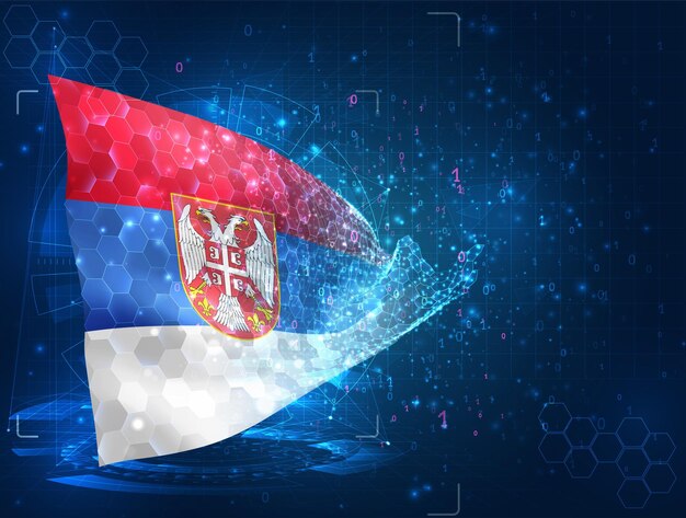 Drapeau vectoriel de l'Arménie objet 3D abstrait virtuel à partir de polygones triangulaires sur fond bleu