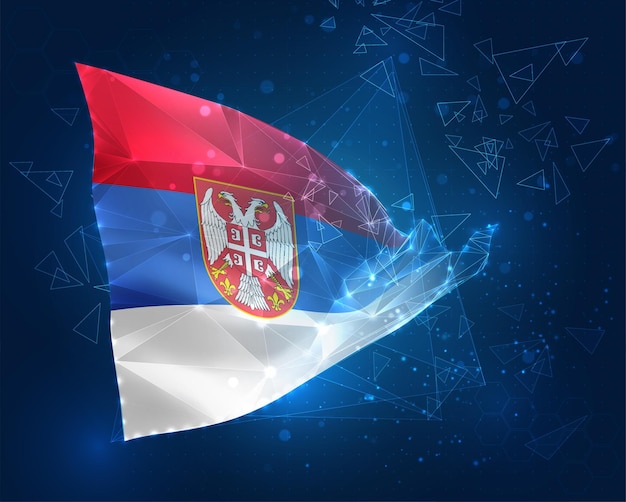 Drapeau vectoriel de l'Arménie objet 3D abstrait virtuel à partir de polygones triangulaires sur fond bleu