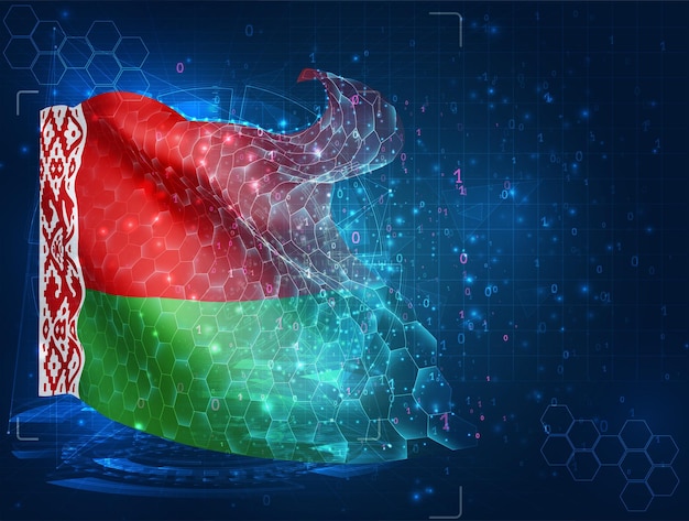 Drapeau vectoriel de Biélorussie objet 3D abstrait virtuel à partir de polygones triangulaires sur fond bleu