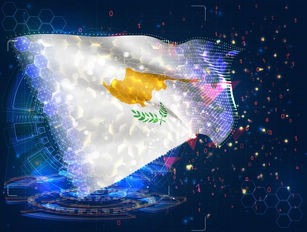 Drapeau vectoriel de Chypre objet 3D abstrait virtuel à partir de polygones triangulaires sur fond bleu