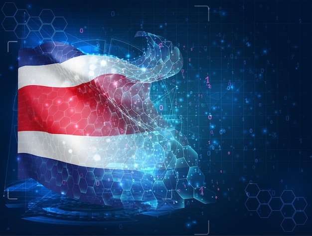 Drapeau vectoriel du Costa Rica objet 3D abstrait virtuel à partir de polygones triangulaires sur fond bleu