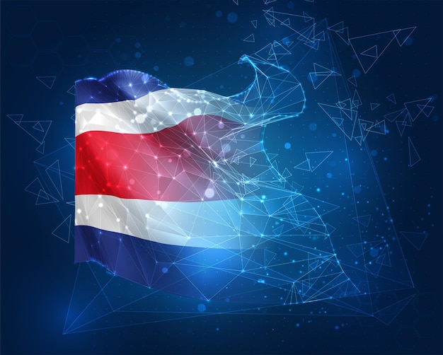 Drapeau vectoriel du Costa Rica objet 3D abstrait virtuel à partir de polygones triangulaires sur fond bleu