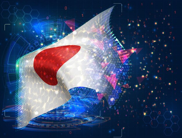 Drapeau vectoriel du Japon objet 3D abstrait virtuel à partir de polygones triangulaires sur fond bleu