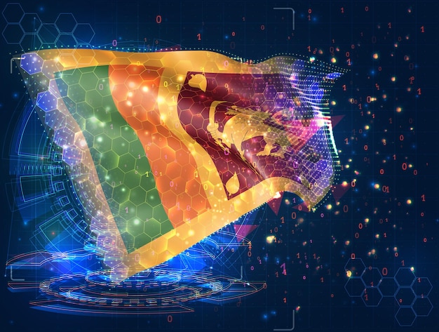 Drapeau vectoriel du Sri Lanka objet 3D abstrait virtuel à partir de polygones triangulaires sur fond bleu