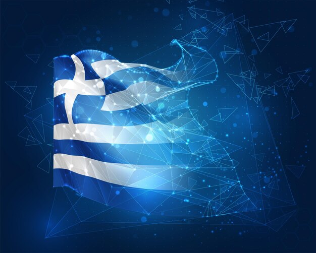 Drapeau vectoriel de Grèce objet 3D abstrait virtuel à partir de polygones triangulaires sur fond bleu