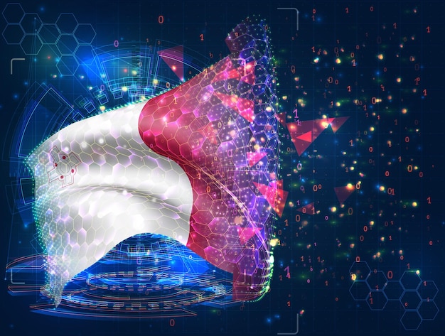Drapeau vectoriel de Malte objet 3D abstrait virtuel à partir de polygones triangulaires sur fond bleu
