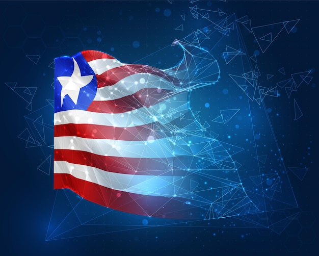 Drapeau vectoriel objet 3D abstrait virtuel à partir de polygones triangulaires sur fond bleu