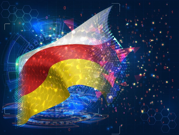 Drapeau vectoriel d'Ossétie du Sud objet 3D abstrait virtuel à partir de polygones triangulaires sur fond bleu